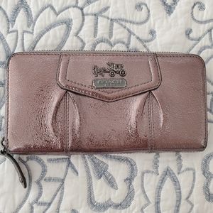 Coach Metallic Bronze Accordion Zip Around Leather Wallet